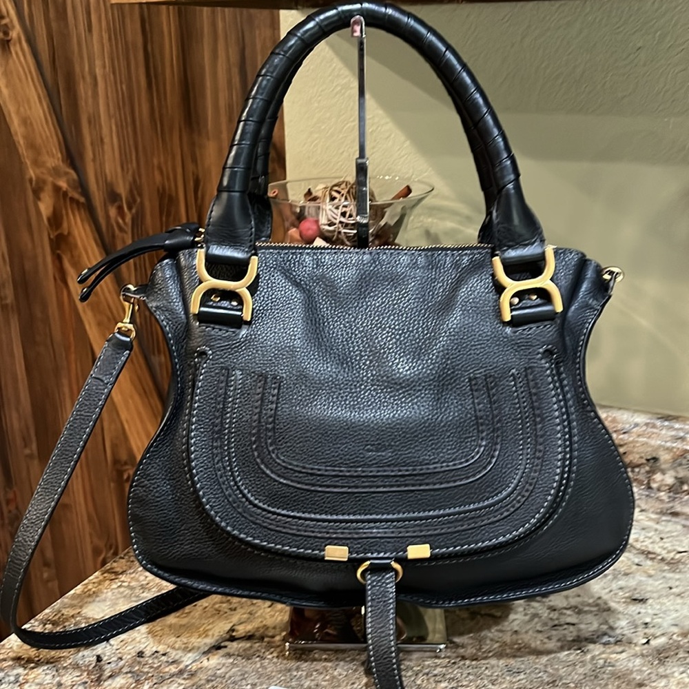 Chloe EUC Marcie Medium Double Carry Satchel Bag in Grained Leather with COA